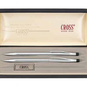 Cross Chrome Ballpoint Pen & Pencil Set 3501 Classic Writing Gift Box-I043